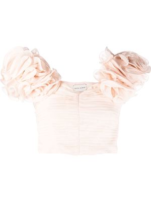 Magda Butrym floral puff-sleeve cropped top - Pink