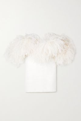 Magda Butrym - Off-the-shoulder Feather-trimmed Silk-crepe Mini Dress - Off-white