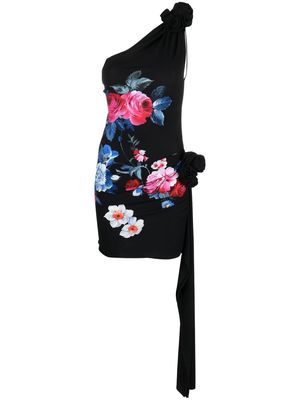 Magda Butrym one-shoulder floral-print minidress - Black