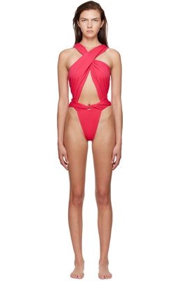 Magda Butrym Pink Wrap Cutout One-Piece Swimsuit
