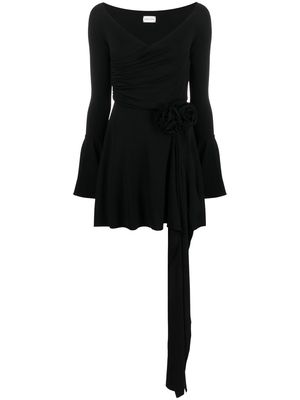 Magda Butrym rose-appliqué fluted dress - Black