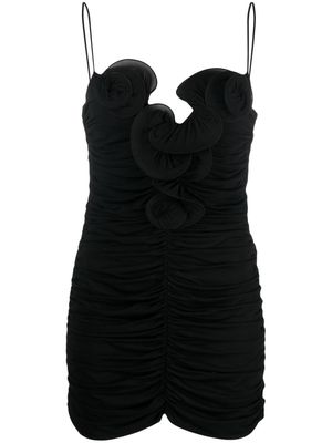 Magda Butrym rose-appliqué ruched mini dress - Black