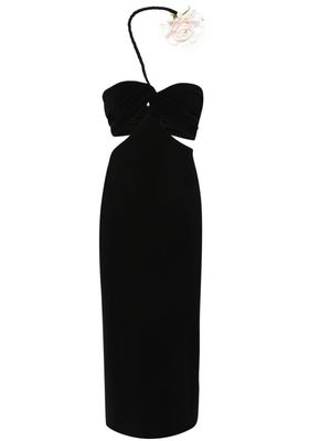 Magda Butrym rose-detail asymmetric midi dress - Black