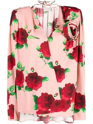 Magda Butrym rose-print draped blouse - Pink