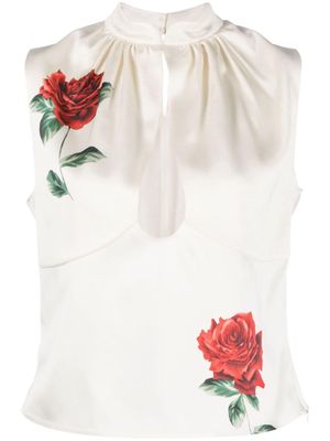 Magda Butrym rose-print silk blouse - Neutrals