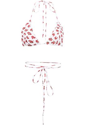 Magda Butrym rose-print tie-fastening bikini top - White