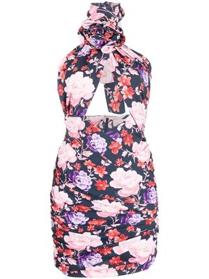 Magda Butrym ruched cut-out floral-print dress - Blue