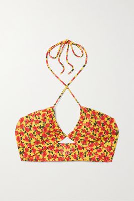 Magda Butrym - Ruched Floral-print Halterneck Bikini Top - Yellow