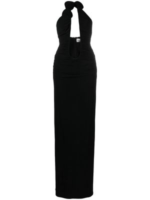 Magda Butrym sleeveless ruched floral-appliqué gown - Black