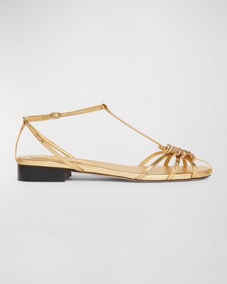 Maggio Metallic Ornament T-Strap Sandals