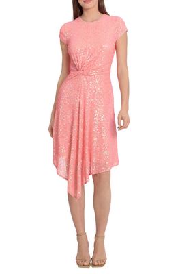 Maggy London Drape Sequin Dress in Rose/Hot Coral