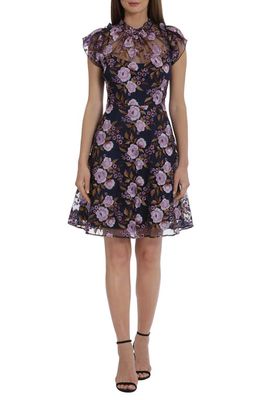 Maggy London Floral Embroidery Fit & Flare Dress in Purple Multi
