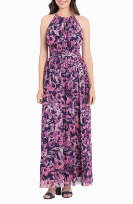 Maggy London Floral Halter Neck Maxi Dress in Navy Pink