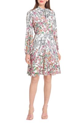 Maggy London Floral Print Long Sleeve Dress in Ivory/Pink Bud