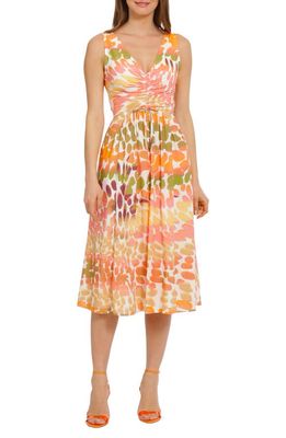 Maggy London Floral Print Ruched A-Line Dress in Cream/Apricot
