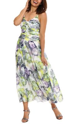 Maggy London Floral Print Ruched Sleeveless Sundress in Yellow Multi