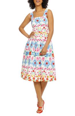 Maggy London Floral Square Neck Sundress in Soft White/Bluebell