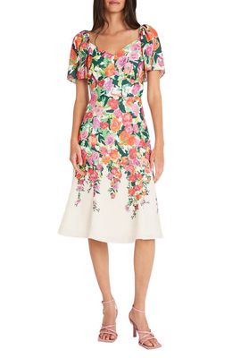 Maggy London Floral Sweetheart Neck Dress in Ivory/Mango/Pink