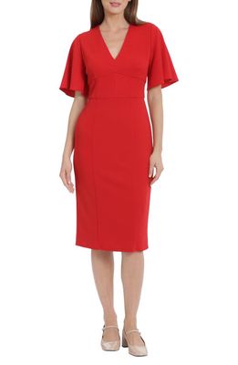Maggy London Flutter Sleeve Midi Dress in Racing Red