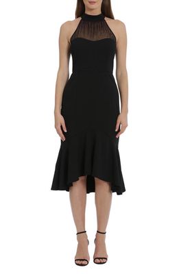 Maggy London Illusion Mesh Detail High-Low Cocktail Dress in Black