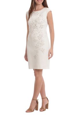 Maggy London Laser Cut Floral Shift Dress in Ivory