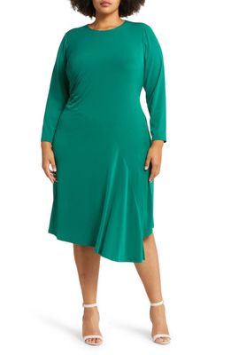 Maggy London Long Sleeve Asymmetric Hem Jersey Dress in Evergreen