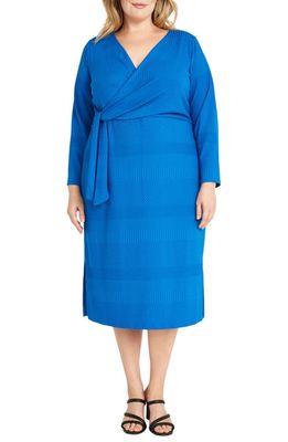 Maggy London Long Sleeve Midi Faux Wrap Dress in Princess Blue
