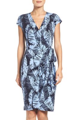 Maggy London Palm Leaf Wrap Dress in Navy/Sky Blue