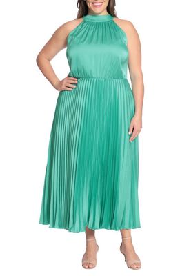 Maggy London Pleated Halter Maxi Dress in Winter Green