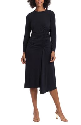 Maggy London Ruched Long Sleeve Midi Dress in Twilight Navy