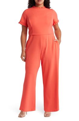 Maggy London Ruffle Neck Jumpsuit in Cayenne Coral