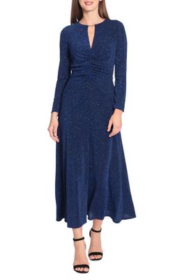 Maggy London Sequin Keyhole Neck Long Sleeve Cocktail Dress in Navy