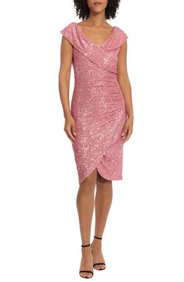 Maggy London Sequin Ruched Cocktail Dress in Blossom/Pink