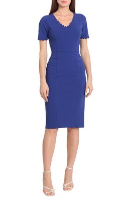 Maggy London Short Sleeve Midi Sheath Dress in Clematis Blue