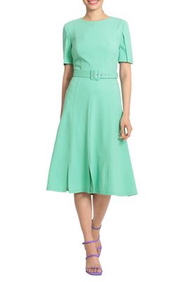 Maggy London Slit Detail Belted A-Line Midi Dress in Katydid