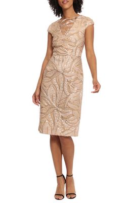 Maggy London Sparkle Lace Illusion Sheath Dress in Champagne