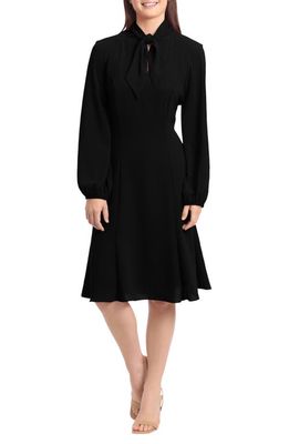 Maggy London Tie Neck Long Sleeve Fit & Flare Dress in Black