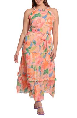 Maggy London Tiered Apron Dress in Sky Blue/Peach