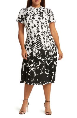 Maggy London Tiered Midi Dress in Ivory/Black