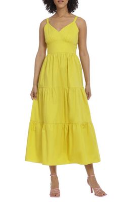 Maggy London Tiered Stretch Cotton Dress in Yellow
