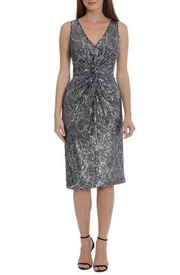 Maggy London Twist Front Sequin Cocktail Dress in Navy/Silver