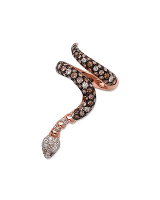 Magic Snake 18K Rose Gold Single-Coil Python Ring with Mixed Diamonds, Size 7