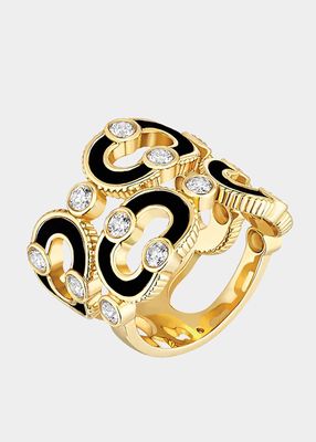 Magnetic Double Enchainee Onyx Ring in 18K Yellow Gold and Diamonds