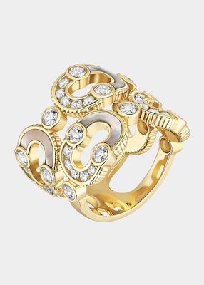 Magnetic Double Enchainee Semi Mother-of-Pearl Ring in 18K Yellow Gold and Diamonds