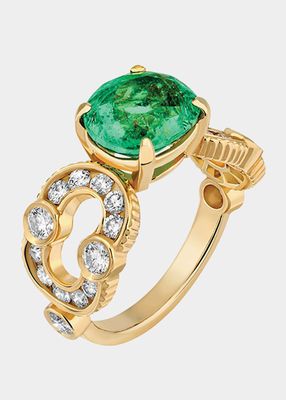 Magnetic Enchainee Ring in 18K Yellow Gold, Diamonds and Green Tourmaline
