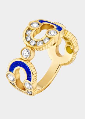 Magnetic Enchainee Semi Lapis Lazuli Ring in 18K Yellow Gold and Diamonds