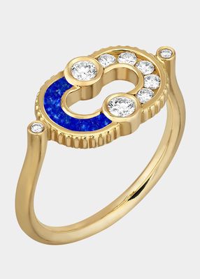Magnetic Lapis Lazuli Semi Ring in 18K Yellow Gold and Diamonds