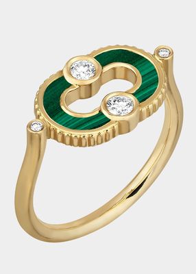 Magnetic Malachite Ring in 18K Yellow Gold and Diamonds