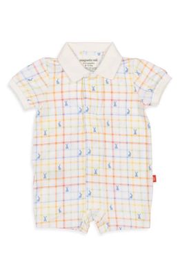 Magnetic Me Hopscotch Check Magnetic Romper in White Blue