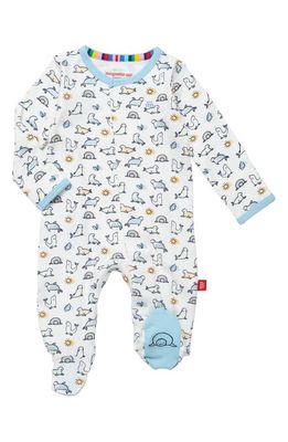 Magnetic Me Seal Print Organic Cotton Magnetic Footie in Light Blue